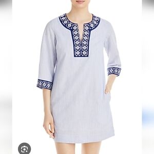 Tommy Bahama Blue & White Tunic Diamond Dress Cotton Linen Beach Resort Size XL